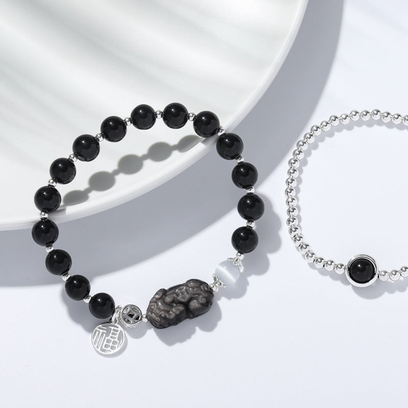 Unique and Personalized Sterling Silver Obsidian Bracelet for Girlfriends by Planderful Collection