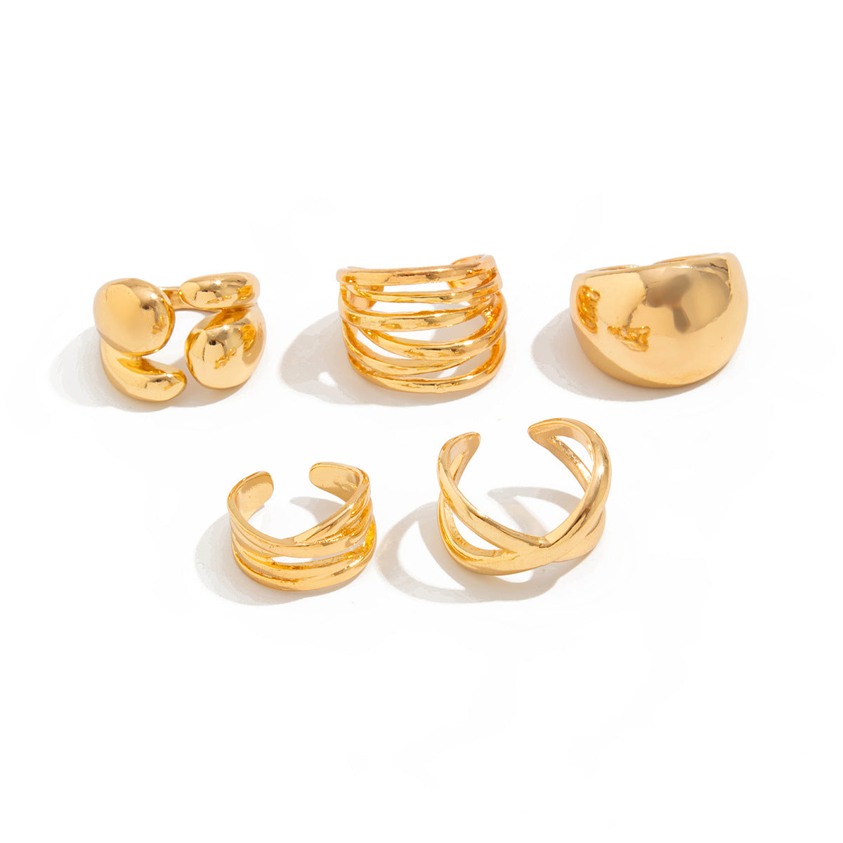 Planderful Vienna Verve Liquid Pleated Ring Set For Women Retro Winding And Stacking Statement