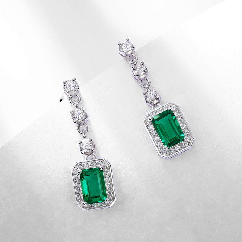 S925 Sterling Silver Lab-Grown Emerald Signature Stud Earrings