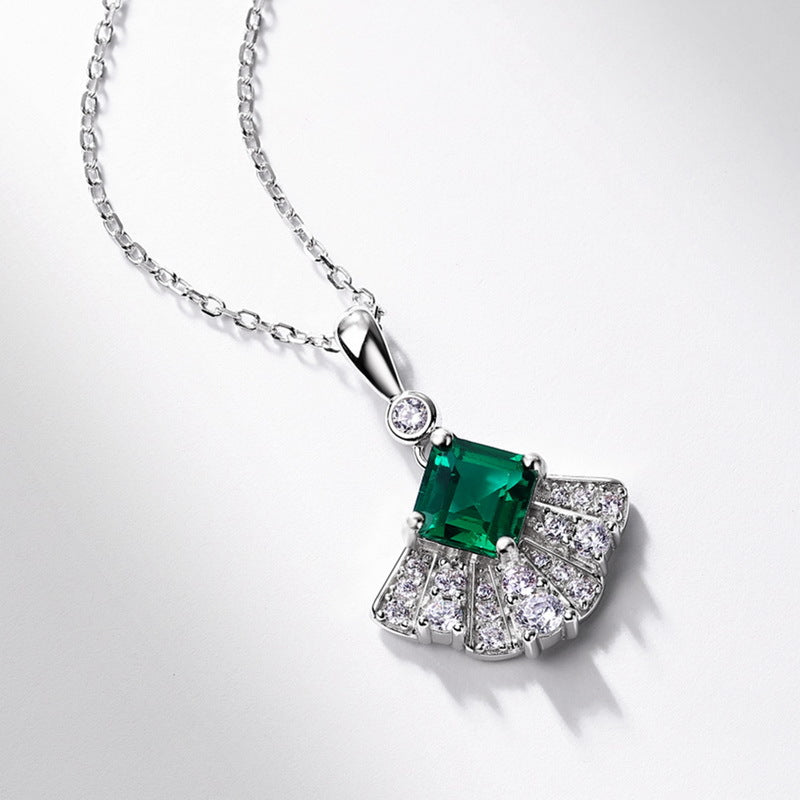 Planderful Jewelry Sterling Silver Lab Grown Emerald Necklace Light Luxury Versatile Pendant