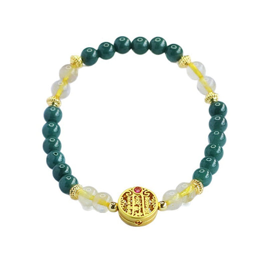 Blue Water Jadeite Golden Rutilated Quartz Beaded Bracelet