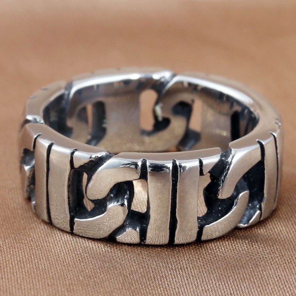 Trendy Titanium Steel Locomotive Chain Ring for Men - Personalized Retro Accessory