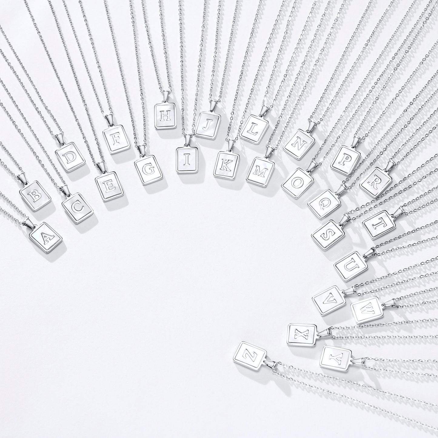 Stainless Steel Shell Square 26 Letter Pendant Necklace