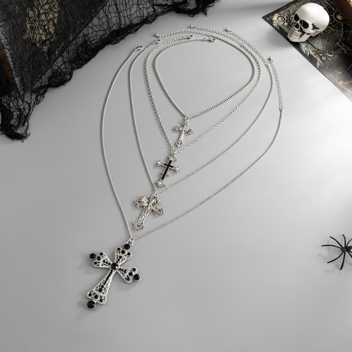 Hip-Hop Cross & Heart Chain Necklace