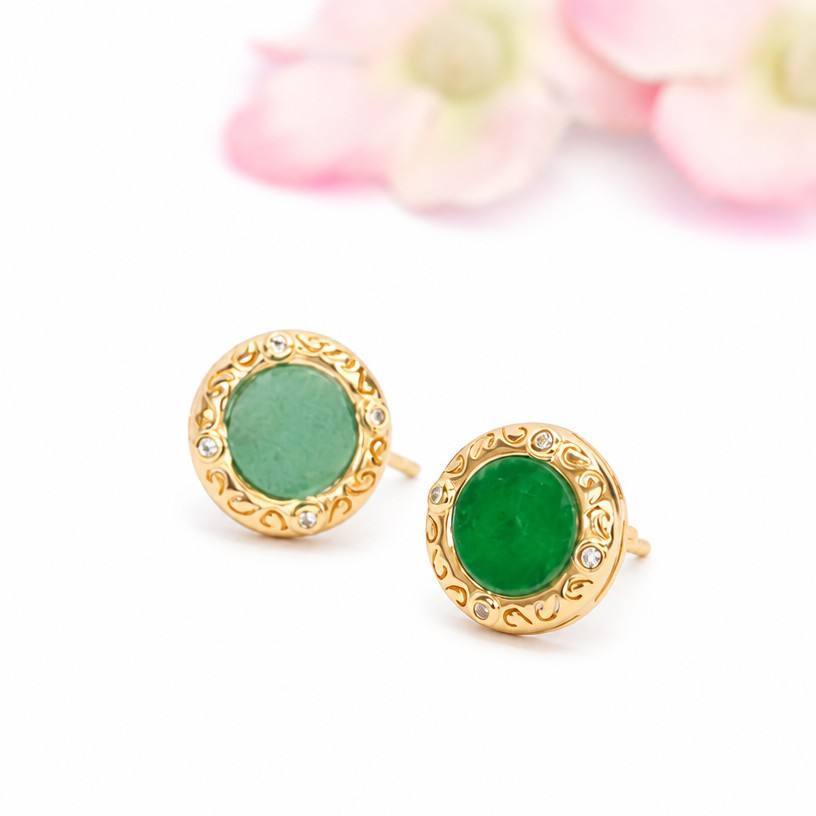 Green Jadeite 925 Silver Stud Earrings