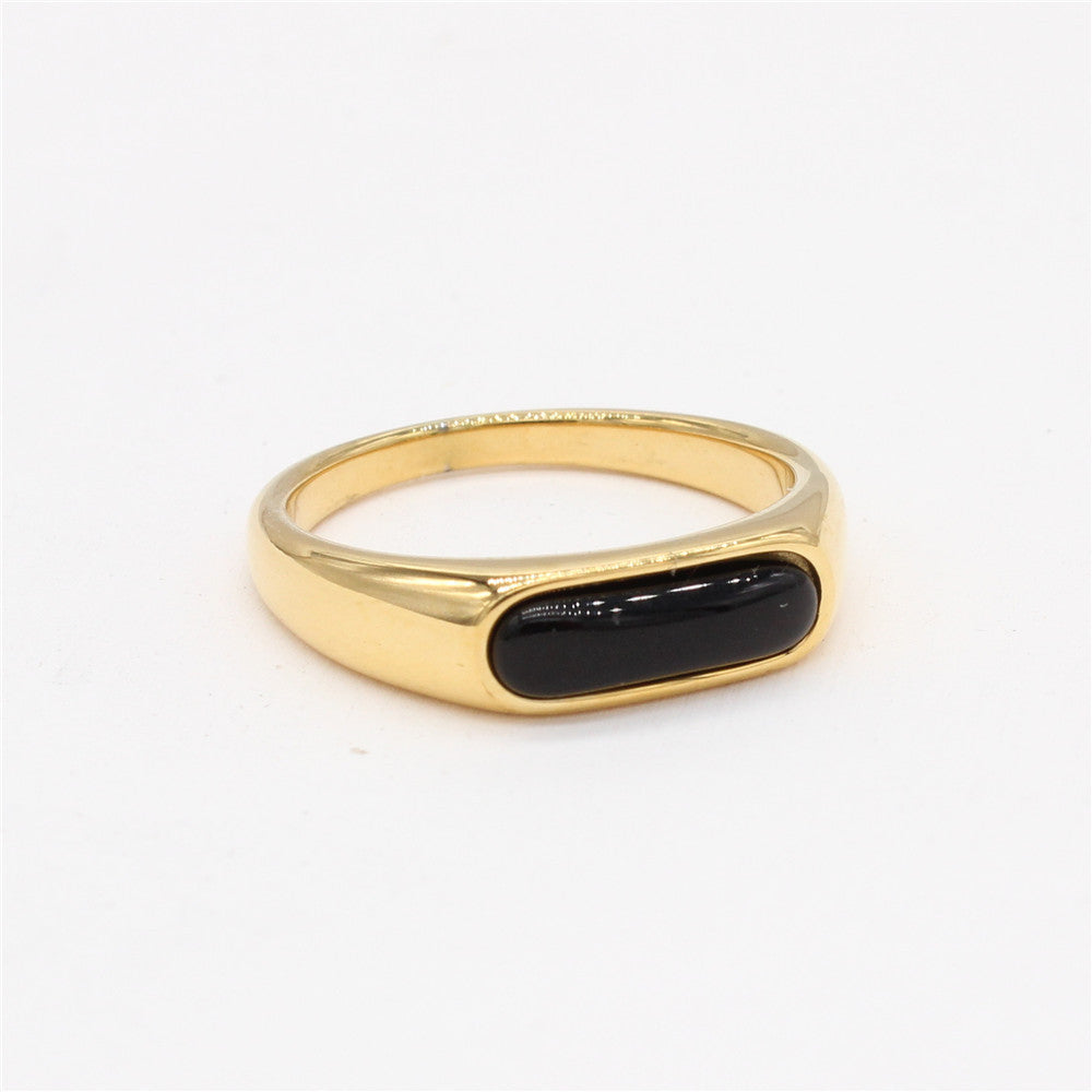Planderful Titanium Steel Ring Gemstone Accented Unisex Elegant Everyday Accessory