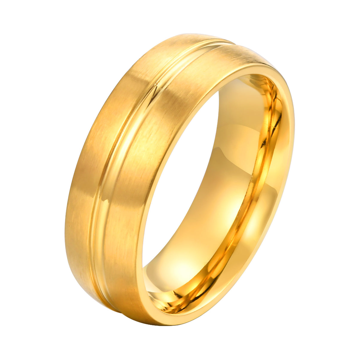 Stylish & – Women's Gold Grooved Stainless Steel Ring