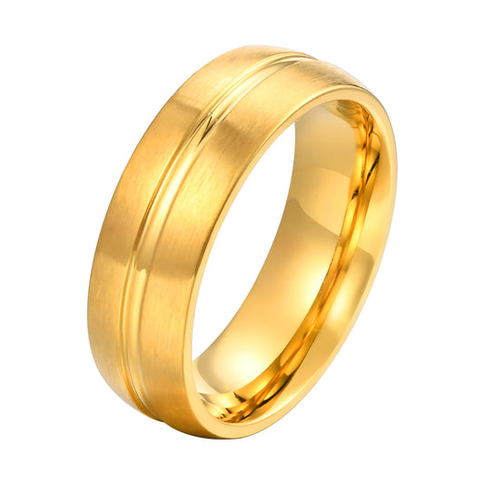 Stylish & – Women's Gold Grooved Stainless Steel Ring