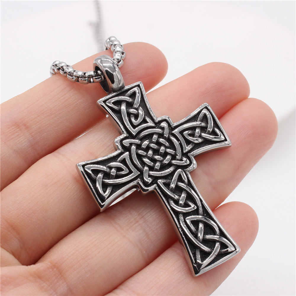 Celtic Cross Pendant Necklace Titanium Steel Durable Unisex Viking Pattern Protection Planderful Brand