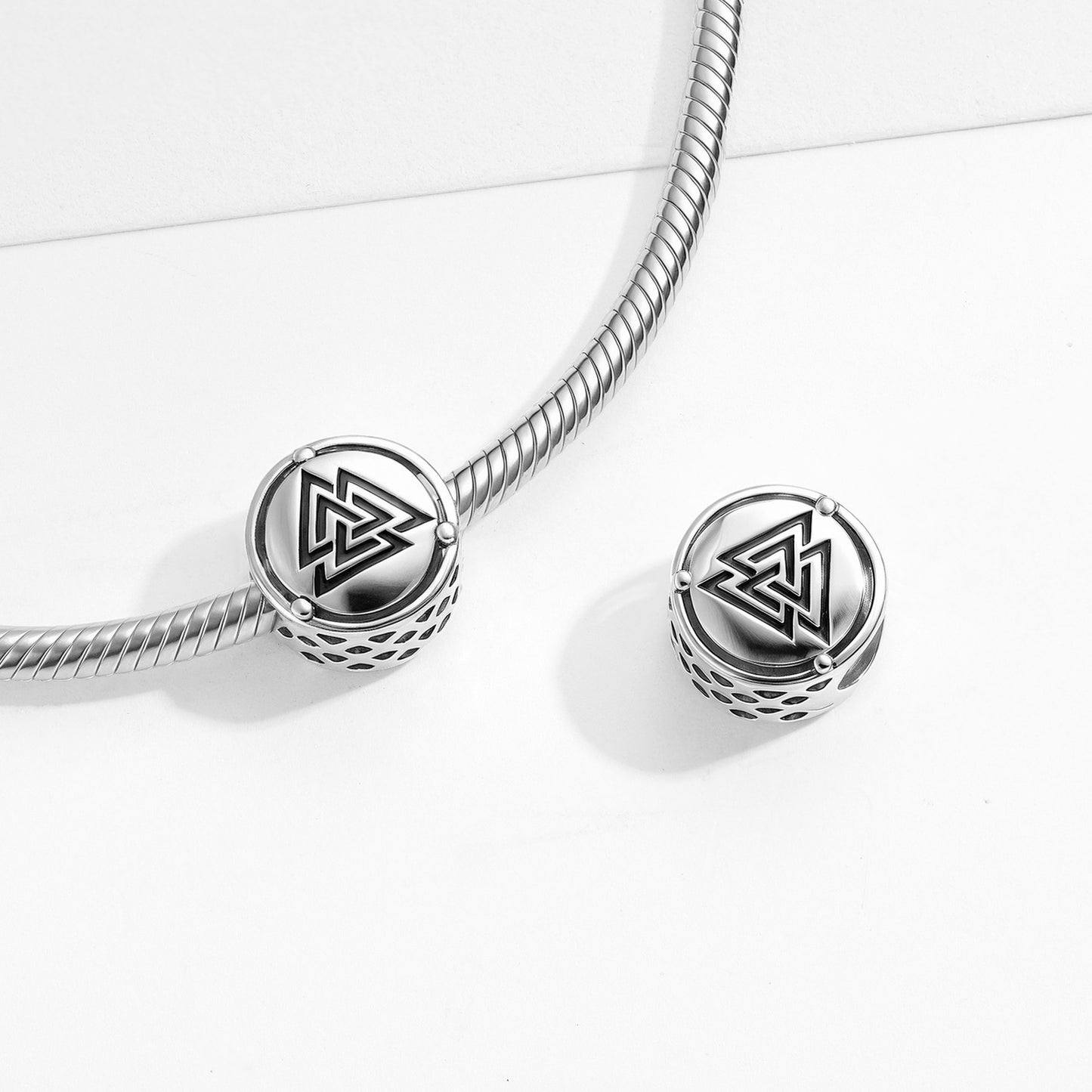 Planderful Jewelry Valknut Pendant Sterling Silver Beaded Bracelet Norse Legacy Collection