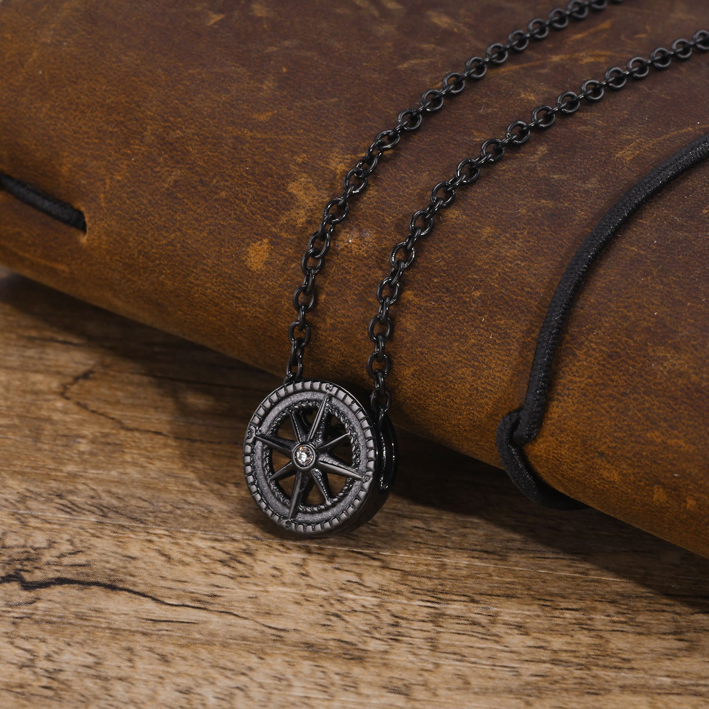 New Men's Pendant Stainless Steel Octagram Zircon Necklace