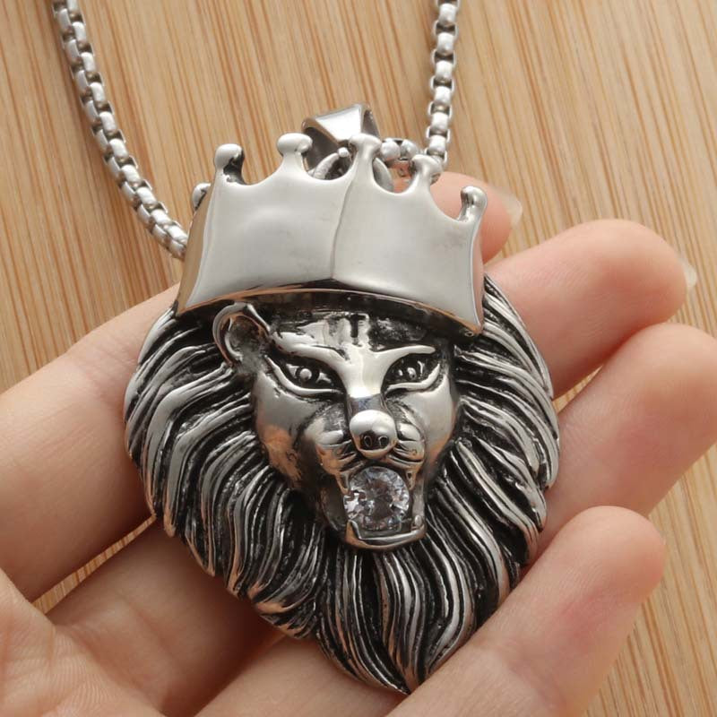 Customizable Titanium Steel Lion King Pendant - Retro Punk Animal Necklace for Men