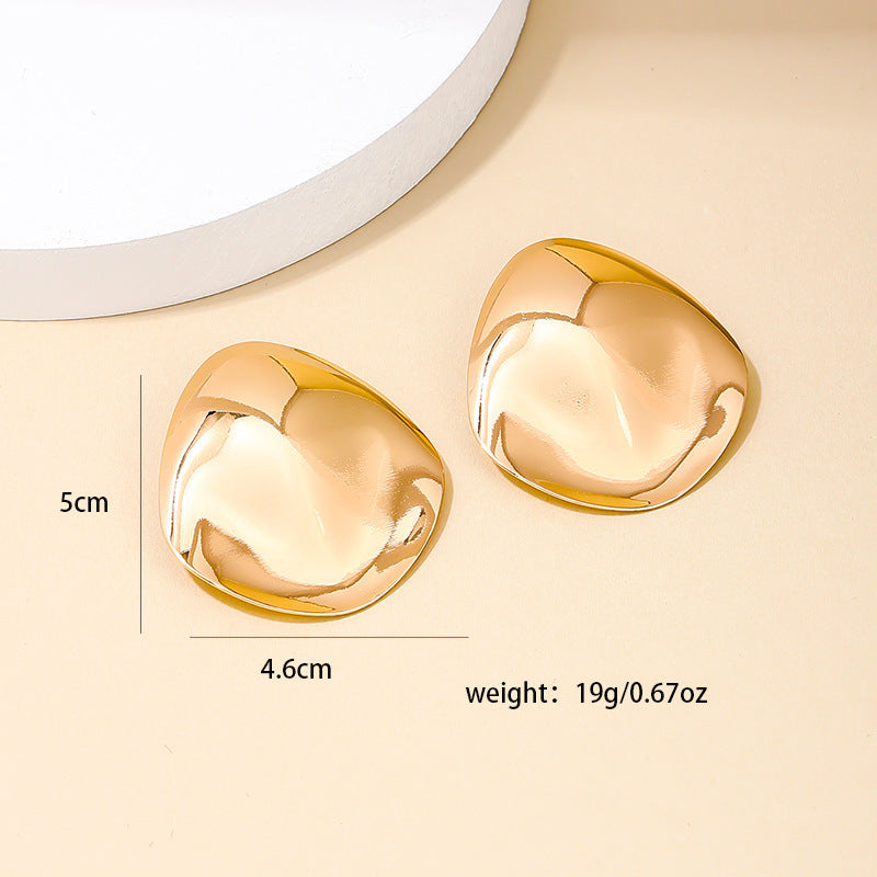 Glossy Large Disc Metal Stud Earrings - Vienna Verve Collection