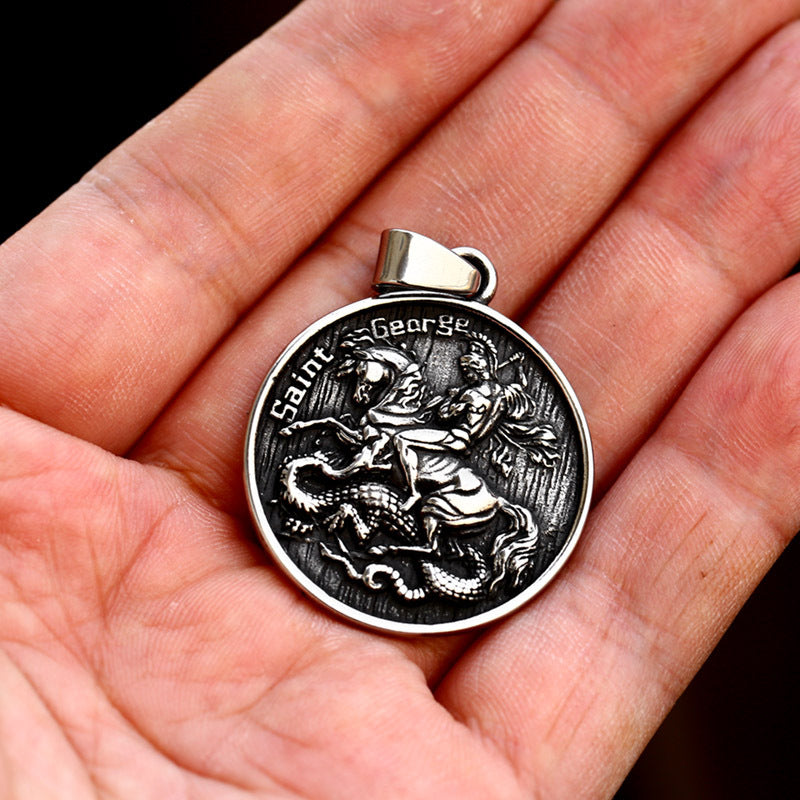 Stainless Steel Round Plate Riding Pendant Pendant – Titanium Steel Horse Riding Necklace