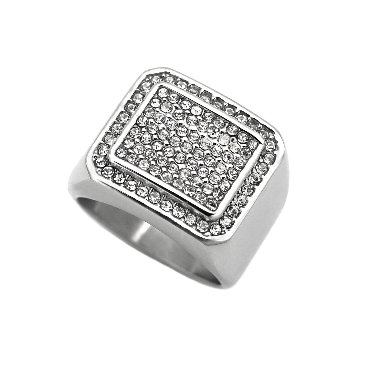 Planderful Stainless Steel Zircon Ring Unisex Square Bold Statement For Hip Hop Fashion Size 7 to 13