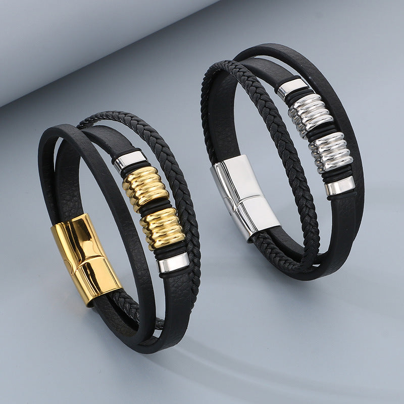 Planderful Leather Bracelet For Men Magnetic Buckle Everyday