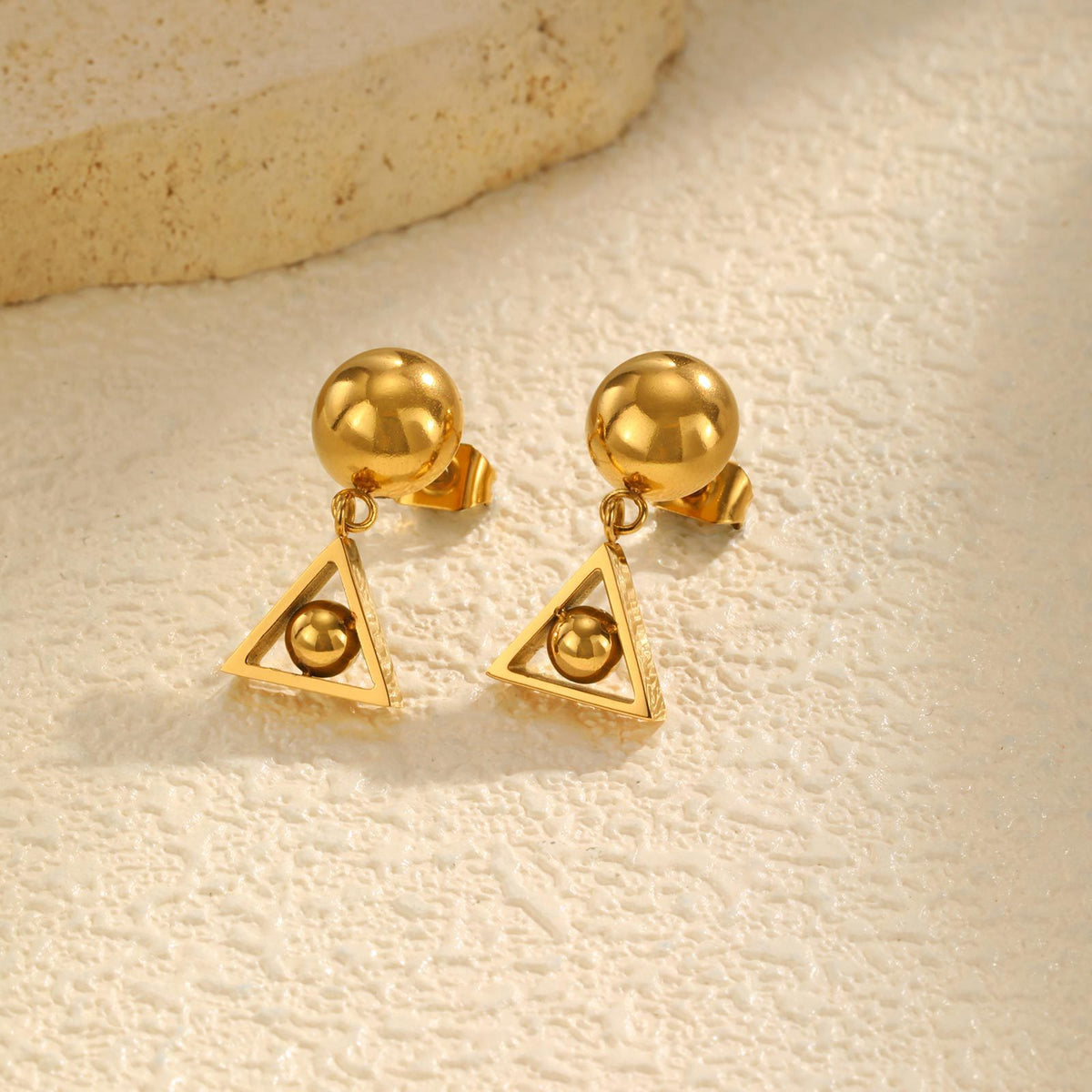 Gold Geometric Ball Drop Stud Earrings