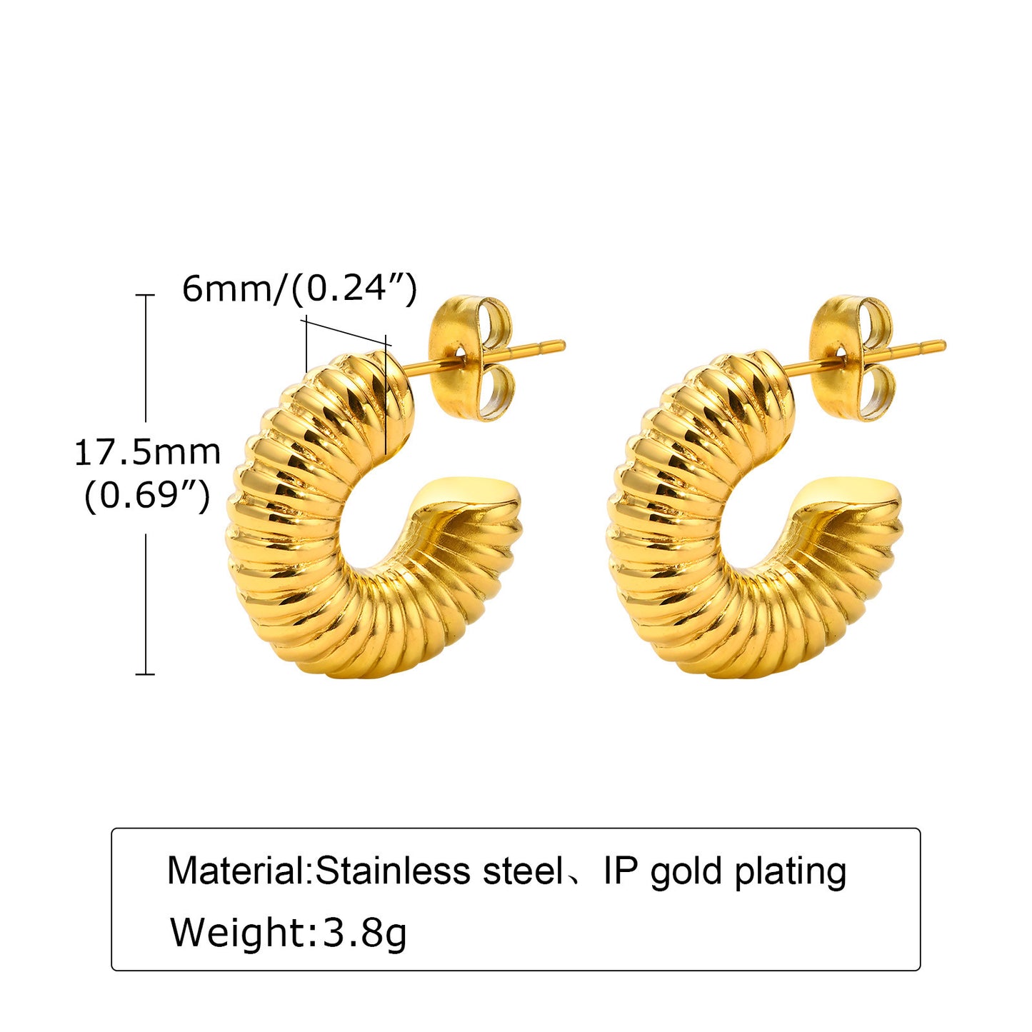 Titanium Steel Hollow Earrings Golden C-Shaped Jewelry Wholesale