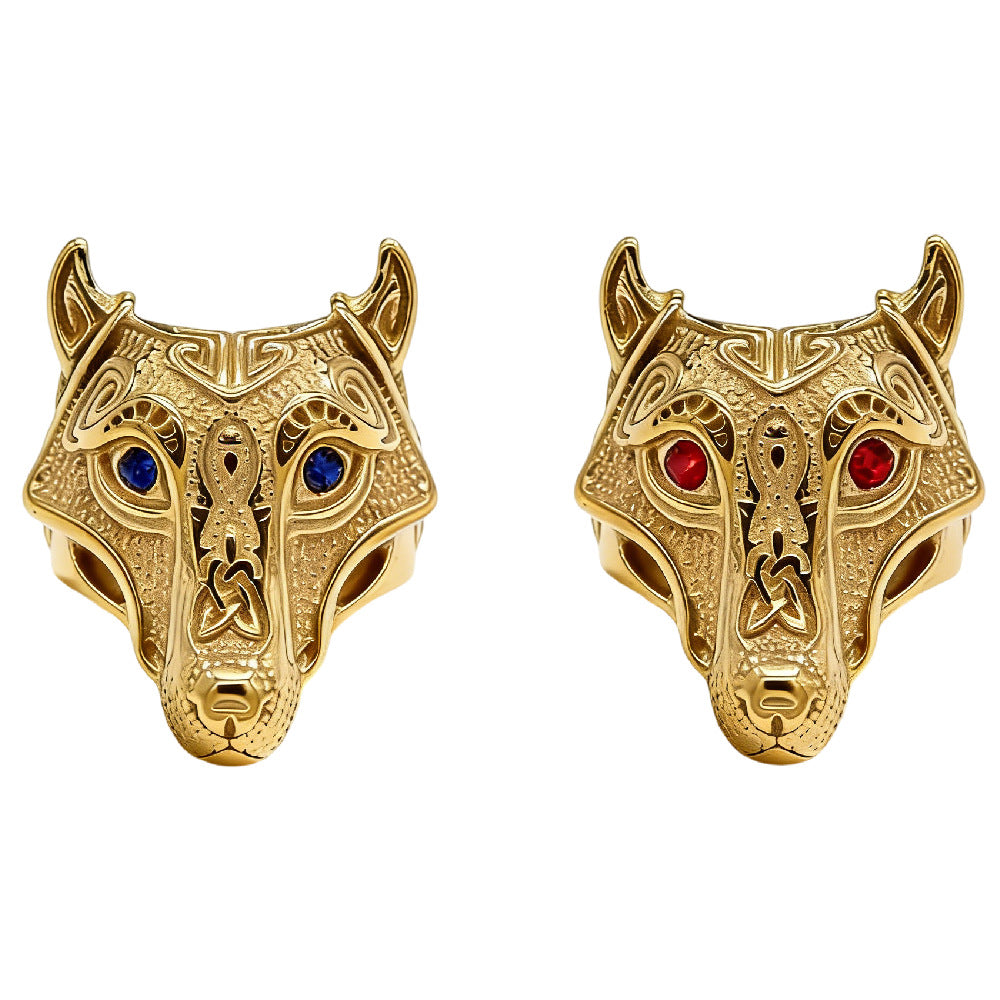 Planderful Viking Direwolf Zircon Eyes Titanium Steel Ring For Men Unisex Protection