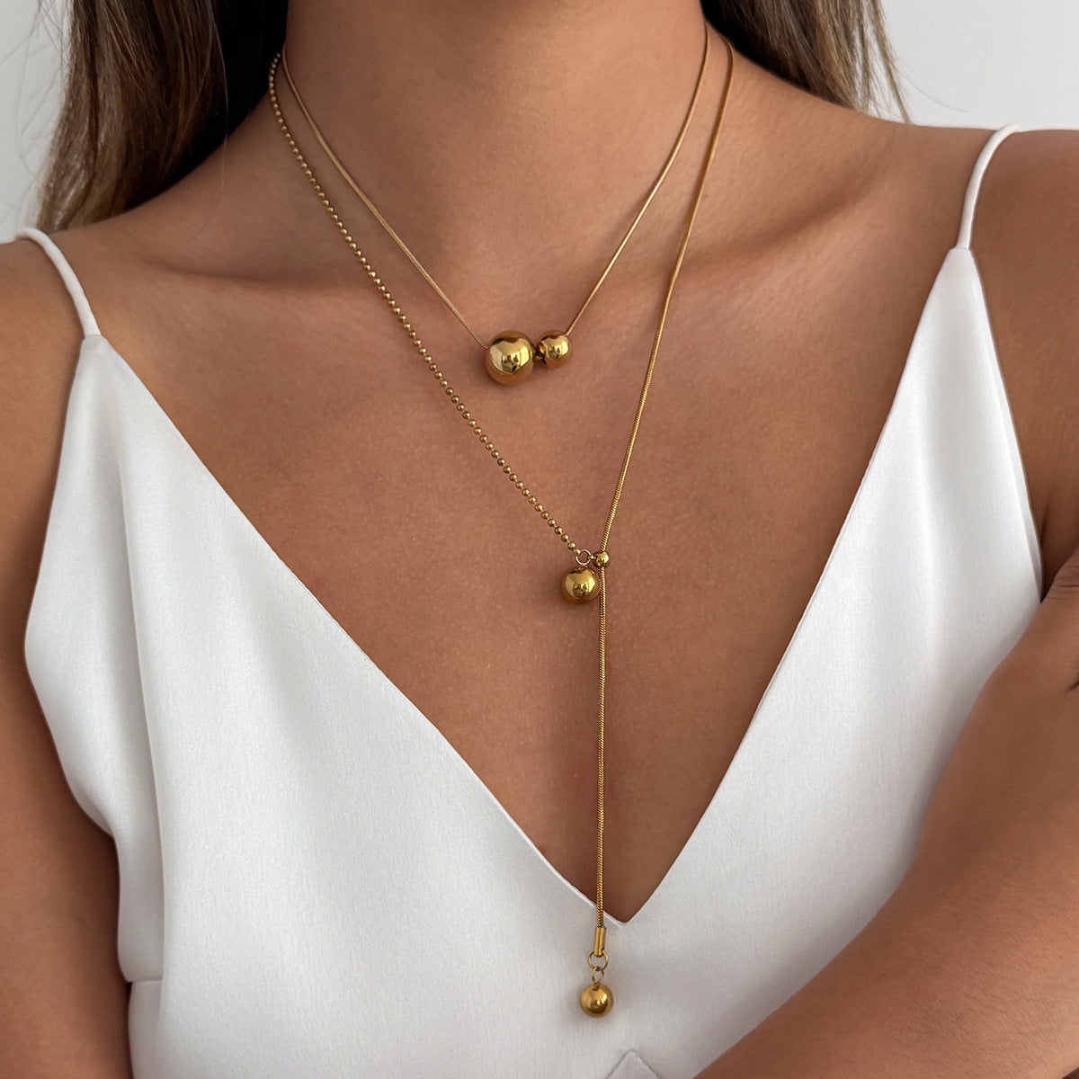 Adjustable Round Bead Snake Chain Necklace