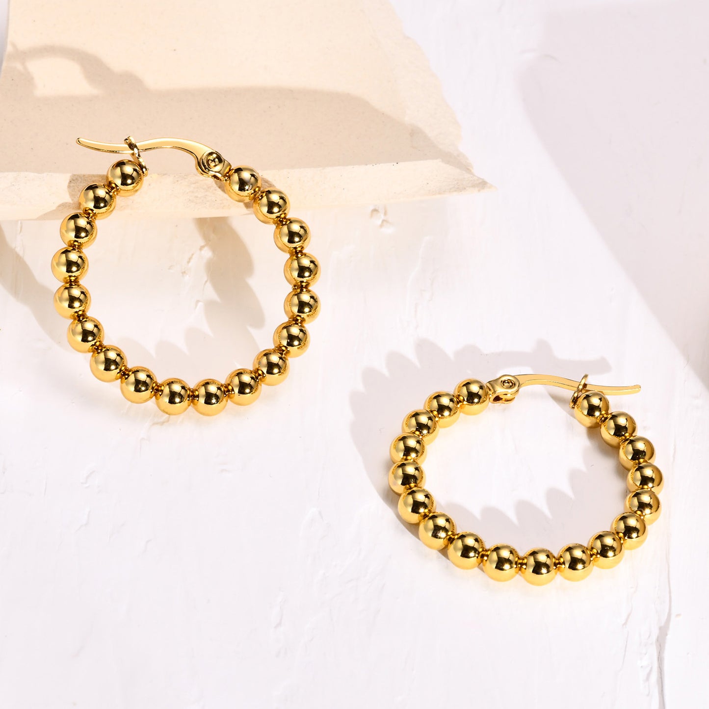 Stainless Steel C Shaped Steel Ball Earrings Gold Women's Fashion