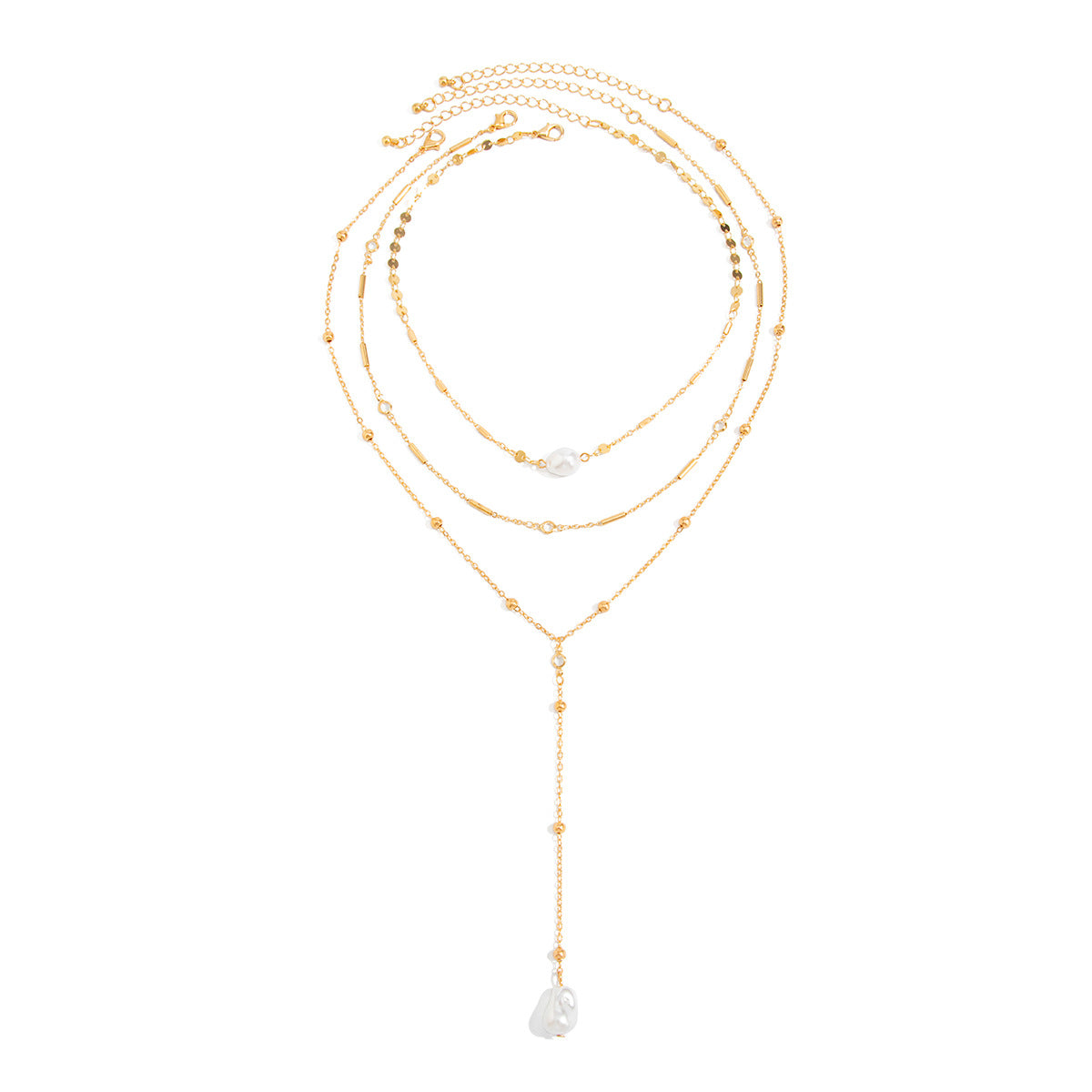 Imitation Pearl Necklace Y-Shaped Fringed Thin Chain