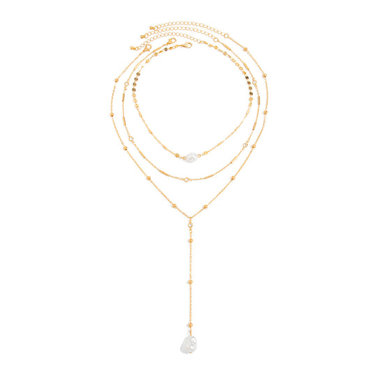 Imitation Pearl Necklace Y-Shaped Fringed Thin Chain