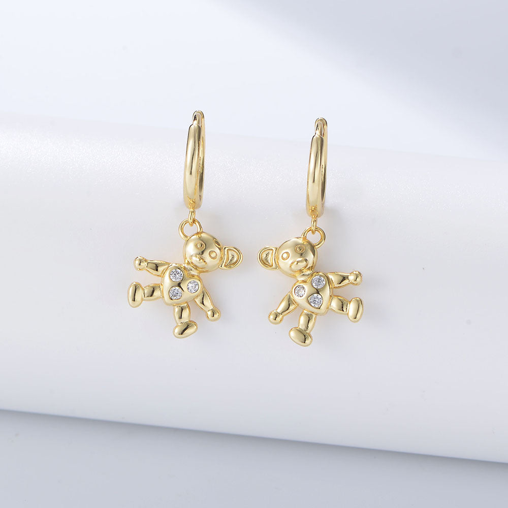 S925 Sterling Silver Sweet And Cute Three-Dimensional Love Bear Pendant Earrings Japanese And