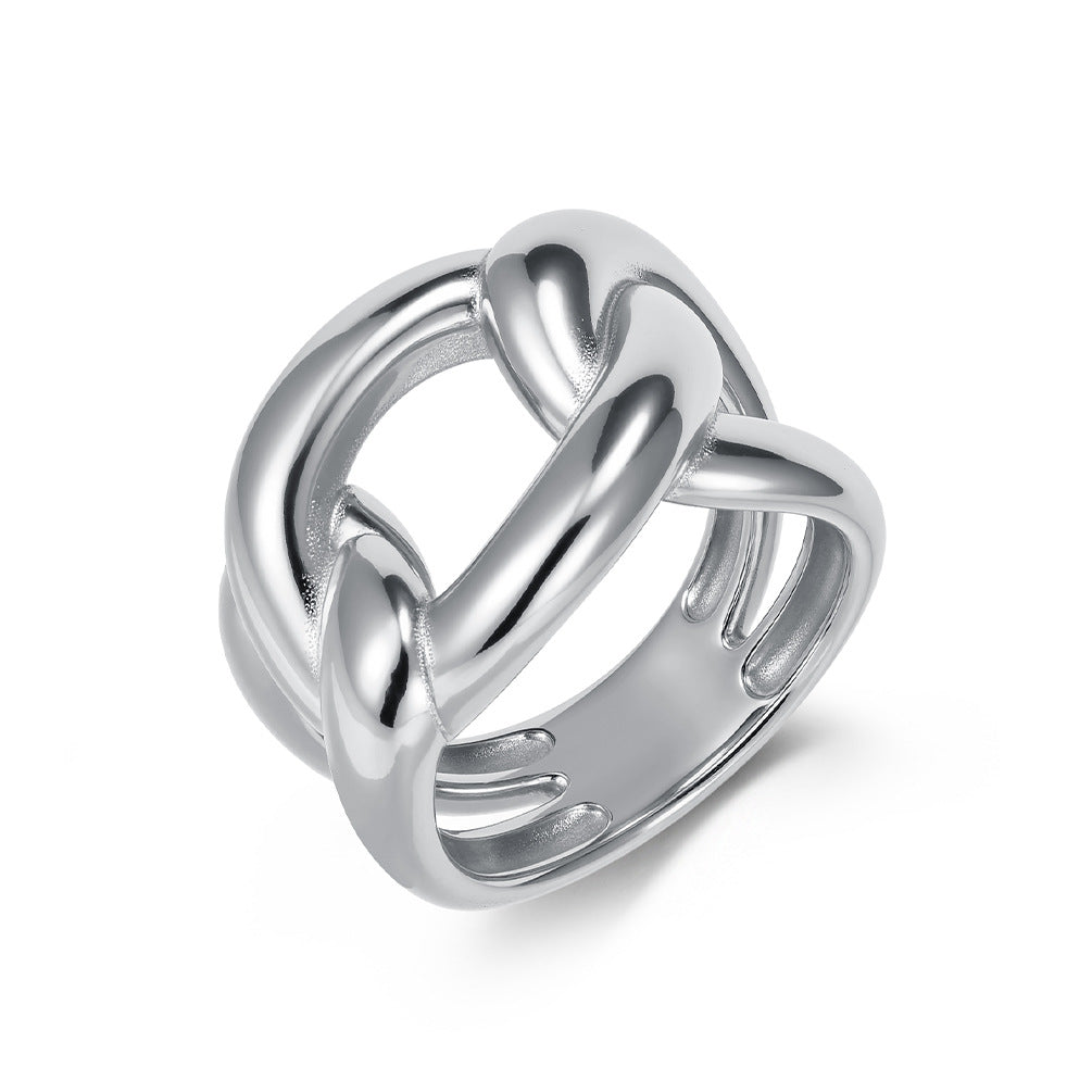 Planderful Titanium Steel Ring For Unisex Exaggerated Irregular Cuban Chain Bold Light Luxury Statement