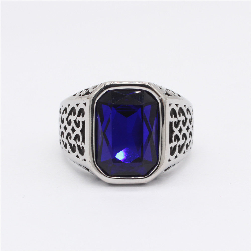 Planderful Everyday Genie Durable Rectangular Zircon Titanium Steel Ring Unisex Court Style