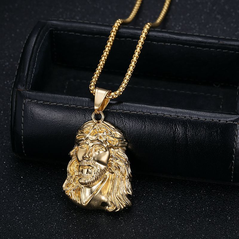 Planderful Everyday Genie Hip Hop Pendant Necklace For Urban Fashion Fans Titanium Steel Gold Plated Portrait Belief