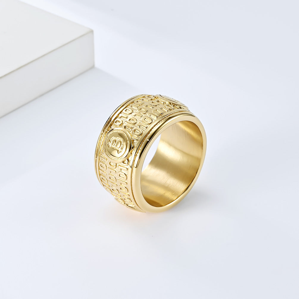 Cross-Border European Bitcoin Titanium Steel Ring for Men