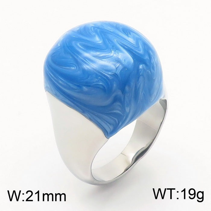 Color Enamel Drip Glaze Titanium Steel Ring, French Fashionable
