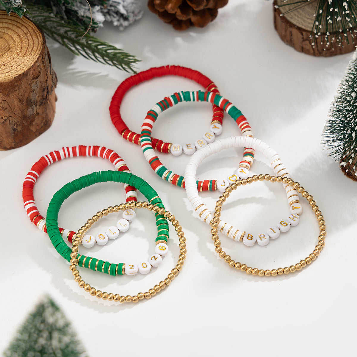 Planderful Collection Vienna Verve Elastic Beaded Christmas Bracelet For Women Gift For Her Festive Statement Jewelry