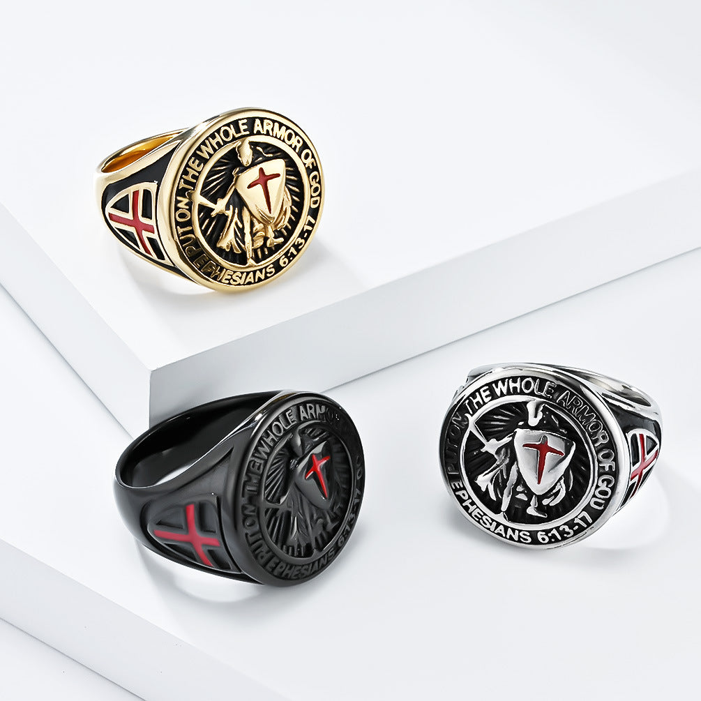 Planderful Stainless Steel Ring Templar Shield Cross Retro Hip Hop Bold For Men Who Love Streetwear
