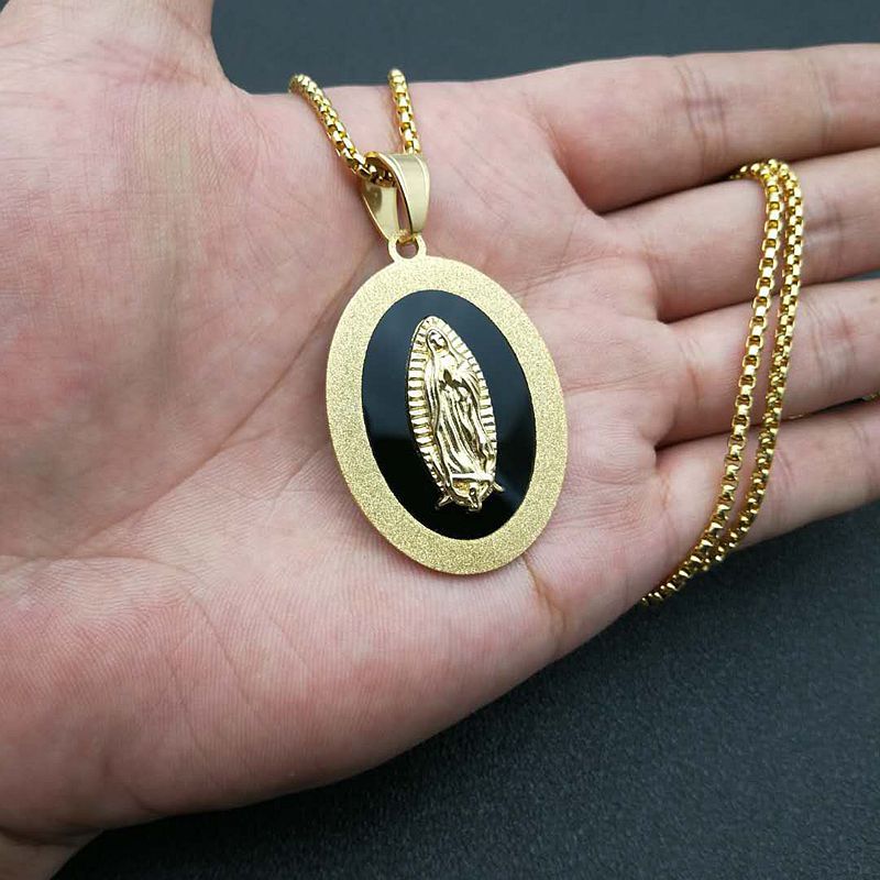 Planderful Everyday Genie Hip Hop Jewelry Stainless Steel Sand Pressed Oval Pendant Necklace For Streetwear Fans