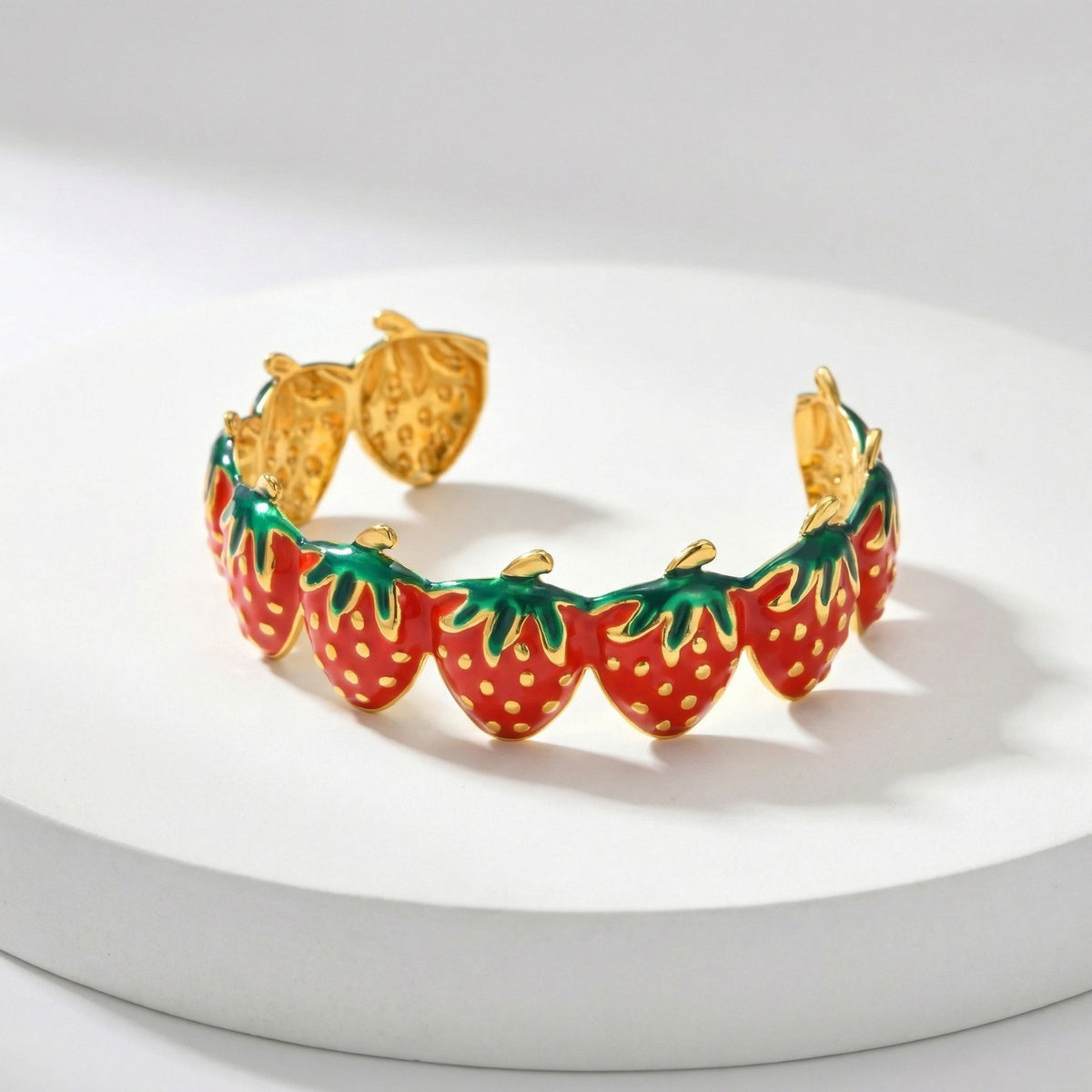 Strawberry Enamel Adjustable Stainless Steel Bracelet