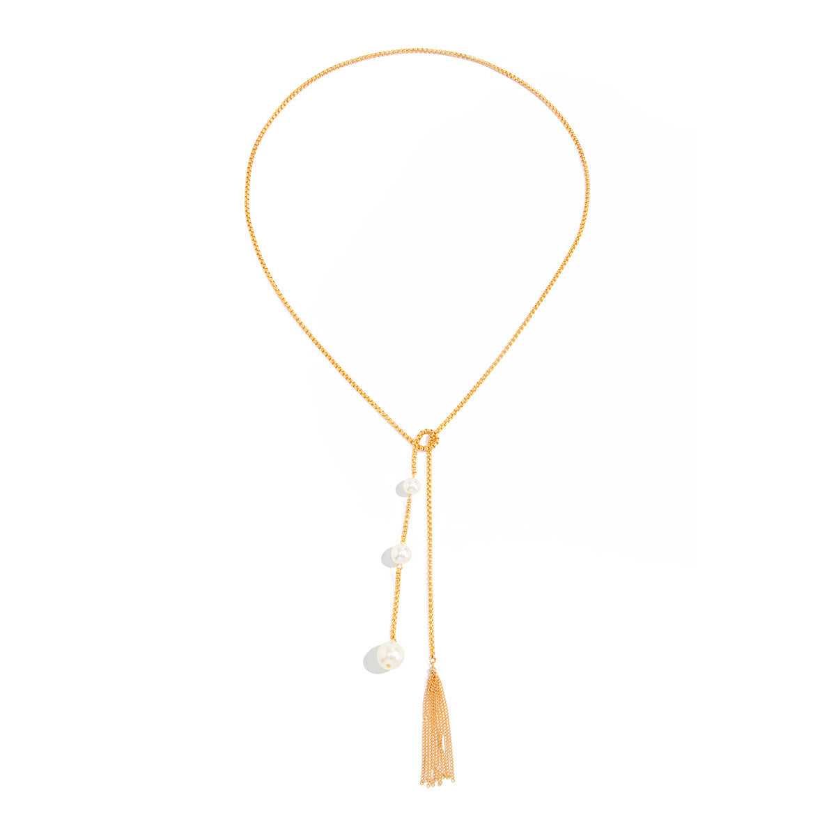 Long Y-Shaped Knotted Pearl Necklace Chain Back Chain Multi-Purpose Round Bead