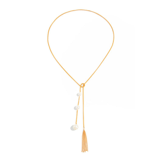 Long Y-Shaped Knotted Pearl Necklace Chain Back Chain Multi-Purpose Round Bead
