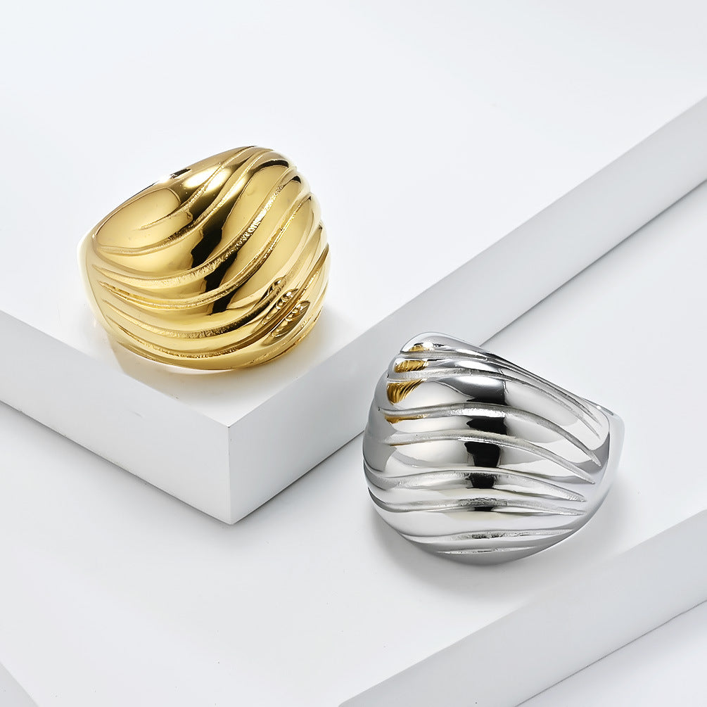 Planderful Titanium Steel Ring For Women With Exaggerated Large Smooth Surface Versatile Fashion Jewelry