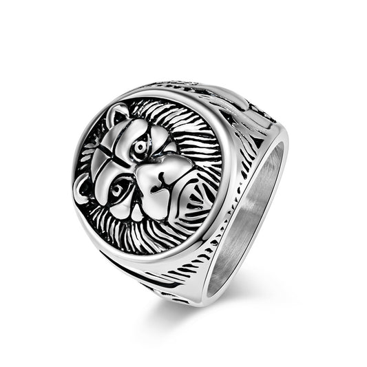 Planderful Everyday Genie Lion Head Ring Stainless Steel For Men Retro Punk Bold Statement Jewelry