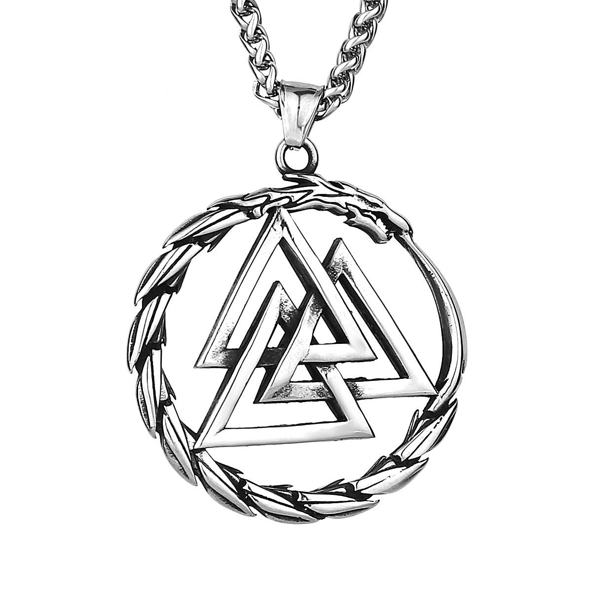 Titanium Steel Pendant Necklace Men's Fashion Jewelry High Sense Retro Rune Stainless Steel Ouroboros Pendant Personalized Accessories