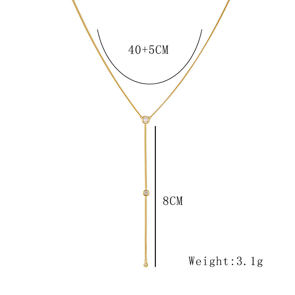 S925 Silver Y-Shaped Zircon Fringed Chain Necklace High-End Clavicle