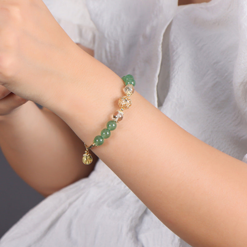 Natural Green Strawberry Crystal Sterling Silver Bracelet - Fortune's Favor Collection