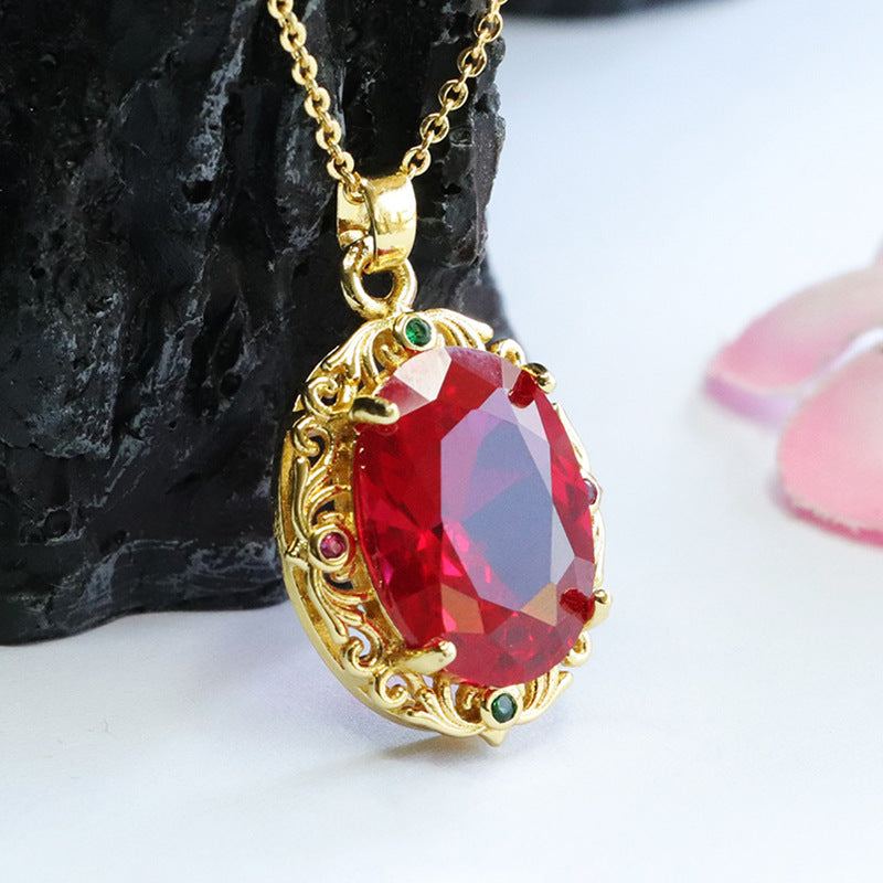 Lab-Grown Ruby Faceted Floral Pendant — No Chain