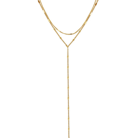 Enchanting Double-Layered Tassel Necklace with Titanium Steel and 18k Gold Accents