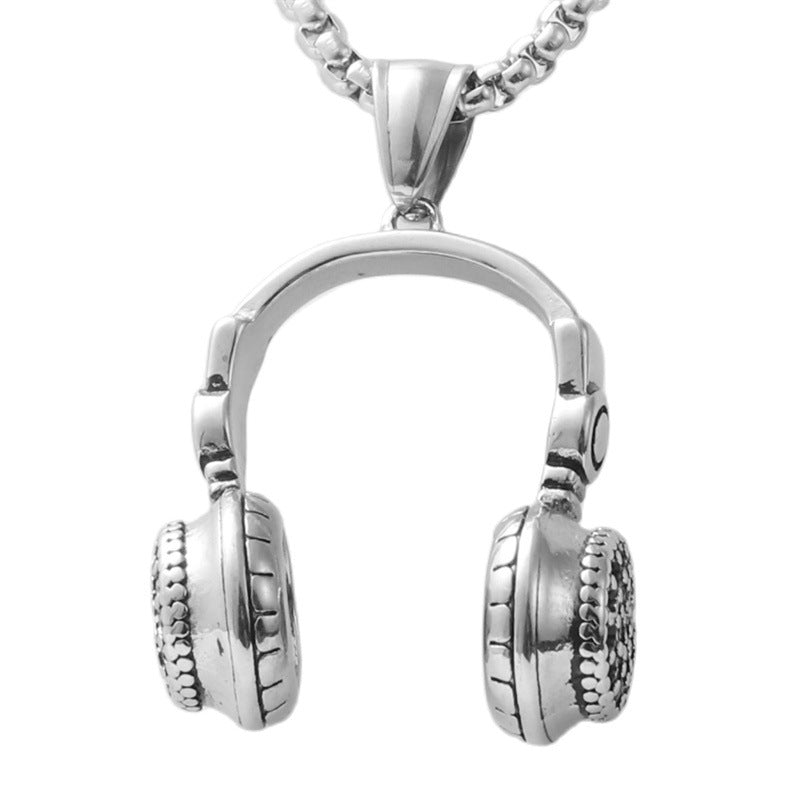 Titanium Steel Rock Earphones Pendant Necklace for Men - Personalized Retro Trendy Design