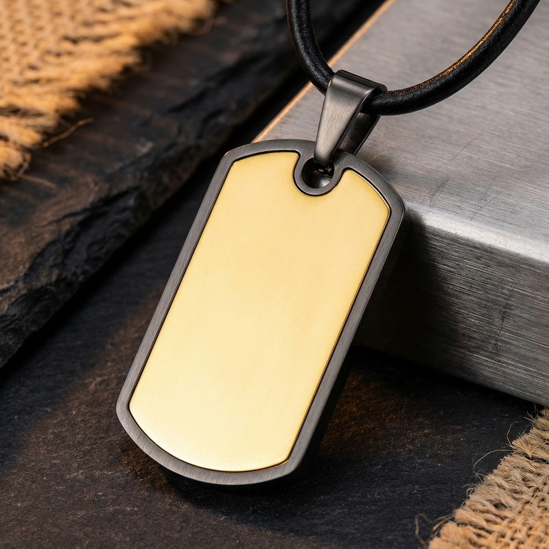 Stainless Steel Men's Army Brand Pendant, Vacuum Electroplating Sand Surface Dog Brand Titanium Necklace