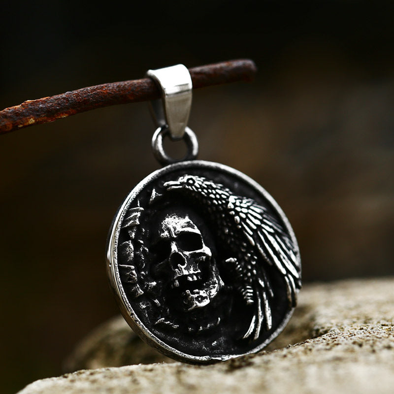 Stainless Steel Skull Pendant – Crow Titanium Steel Men's Necklace With
