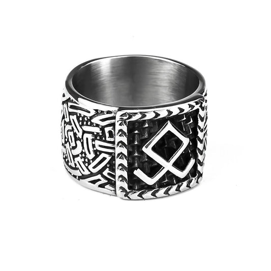 European and American Jewelry Wholesale Men's Titanium Steel Ring Viking Rune Design Rustproof for Men